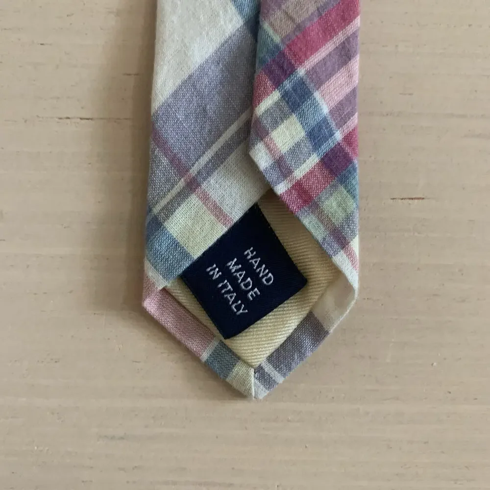 Vtg Polo Ralph Lauren Men's 3''x 55'' Plaid Cotton Neck Tie Hand Made Italy